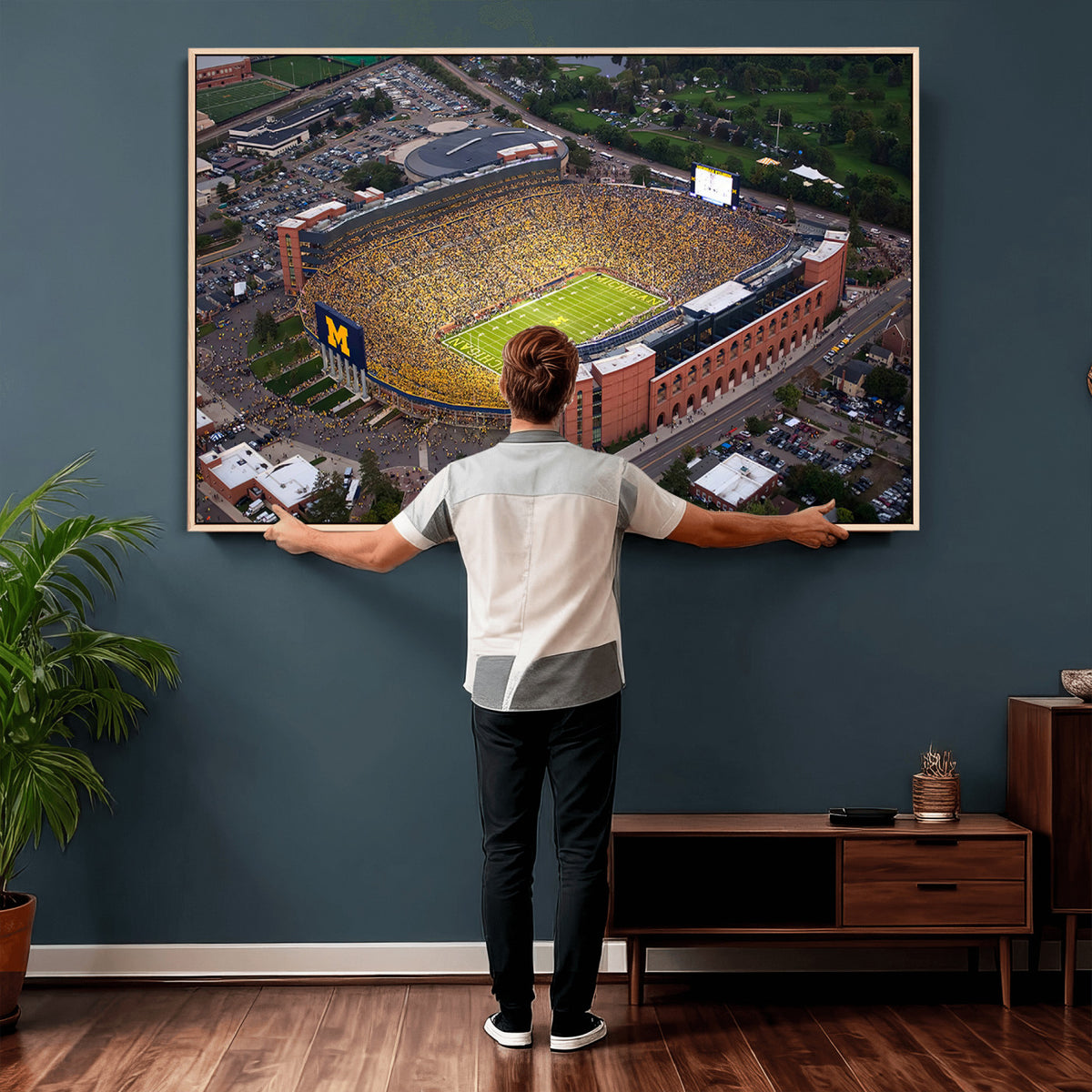 95248-PAN-FL-20X10 - University of Michigan Wolverines Football Team Print - Ann Arbor Michigan Stadium Wall Art Canvas