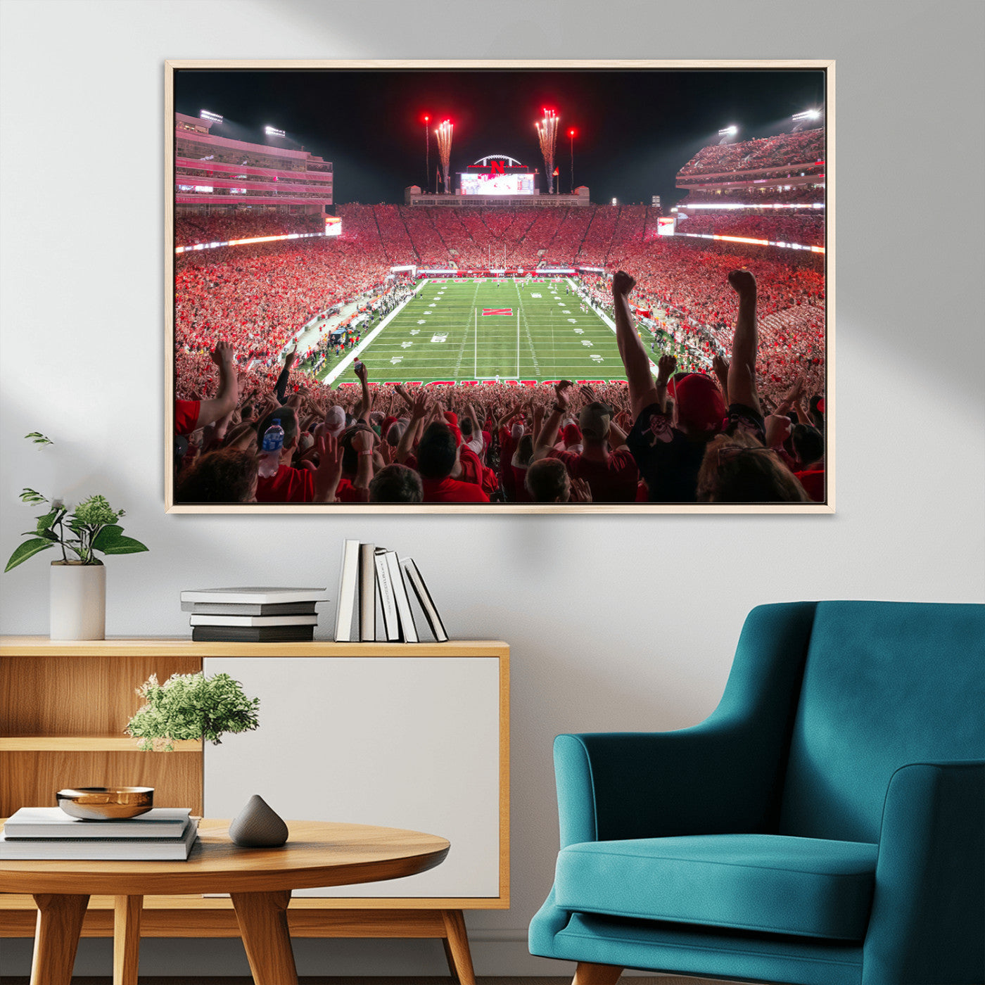 MGV-FC-36X24 - University of Nebraska Cornhuskers Football Team Print - Lincoln Memorial Stadium Wall Art Canvas