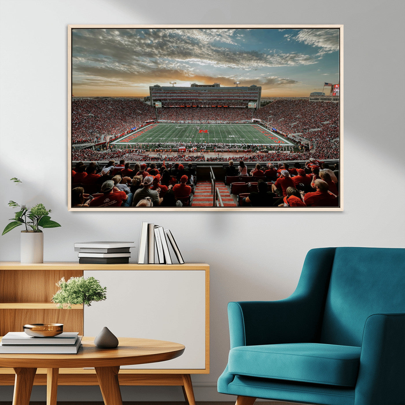 MGV-FC-36X24 - University of Nebraska Cornhuskers Football Team Print - Lincoln Memorial Stadium Art Canvas Print
