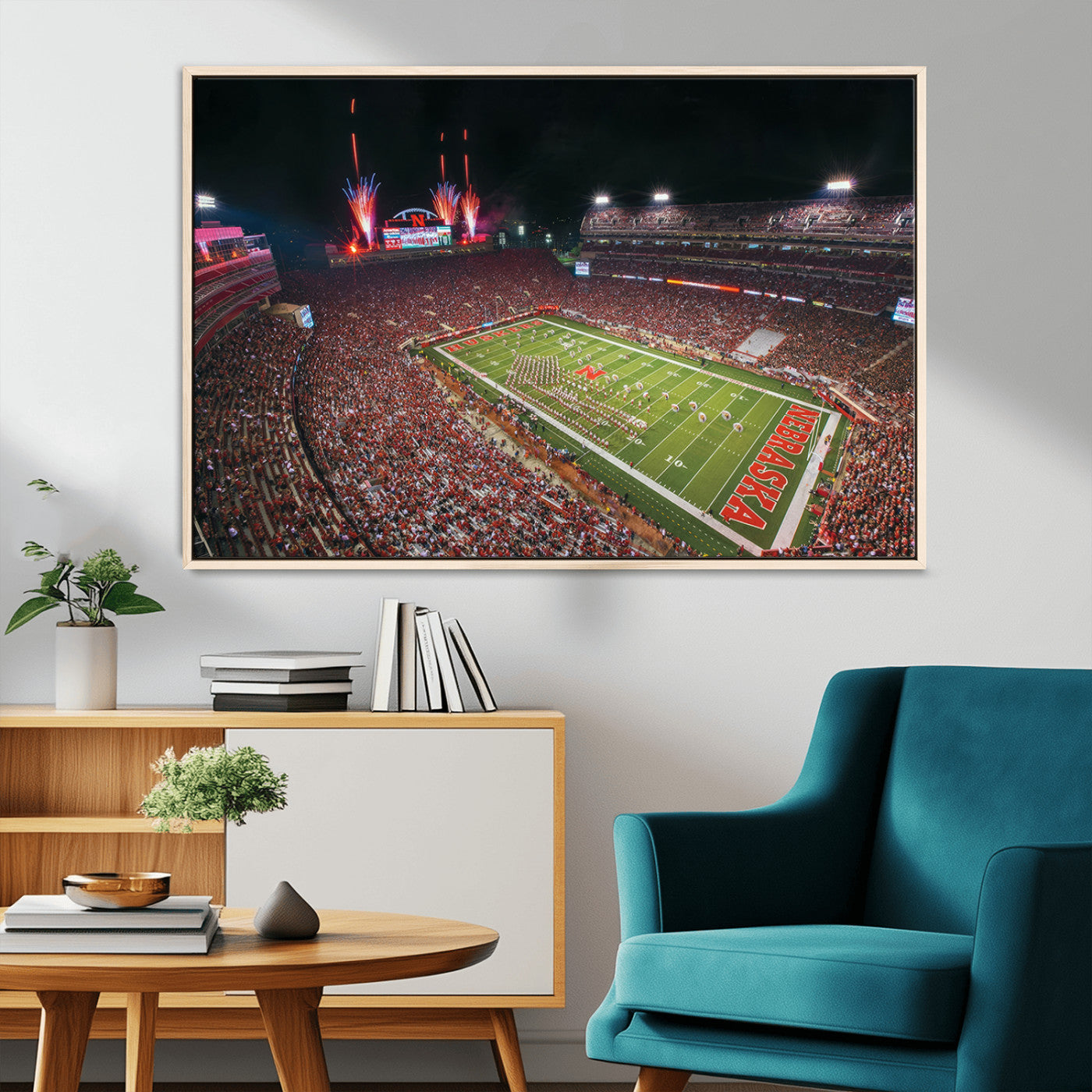 MGV-FC-36X24 - University of Nebraska Cornhuskers Football Team Print - Lincoln Memorial Stadium Wall Art Canvas