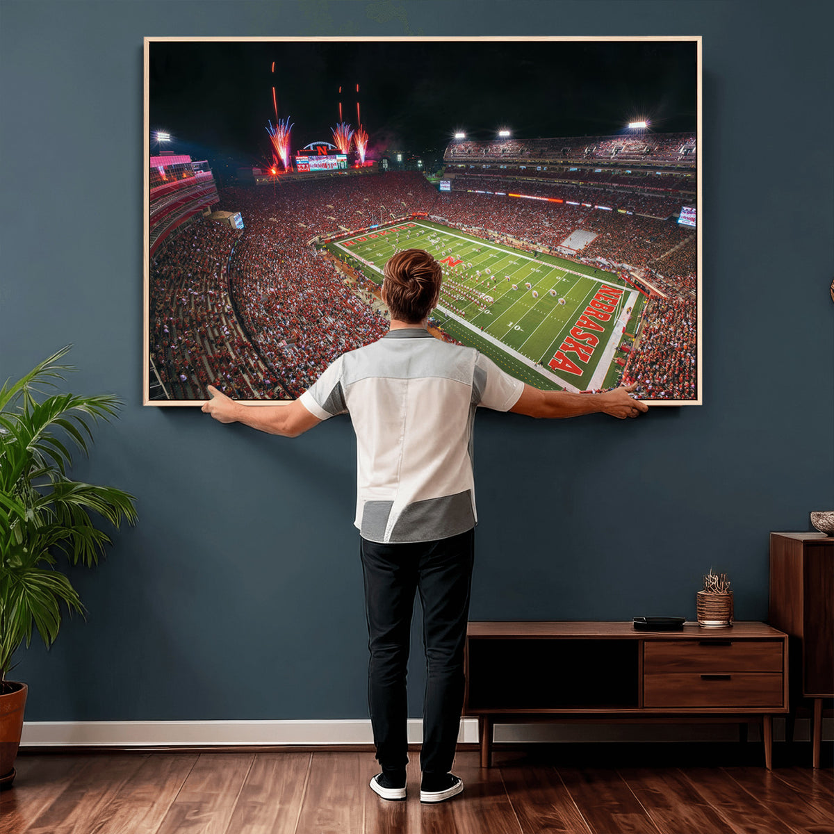 51773-MGV-CV-36X24 - University of Nebraska Cornhuskers Football Team Print - Lincoln Memorial Stadium Wall Art Canvas