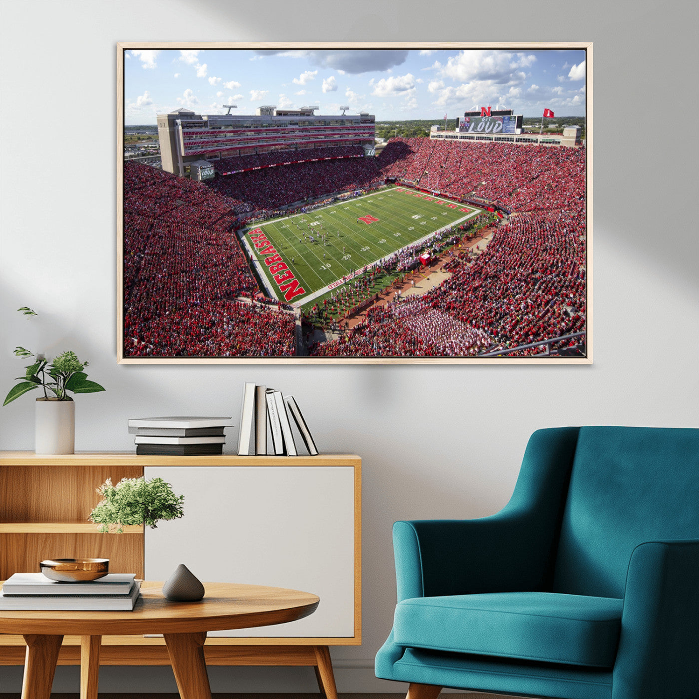 MGV-FC-36X24 - University of Nebraska Cornhuskers Football Team Print - Lincoln Memorial Stadium Wall Art Canvas