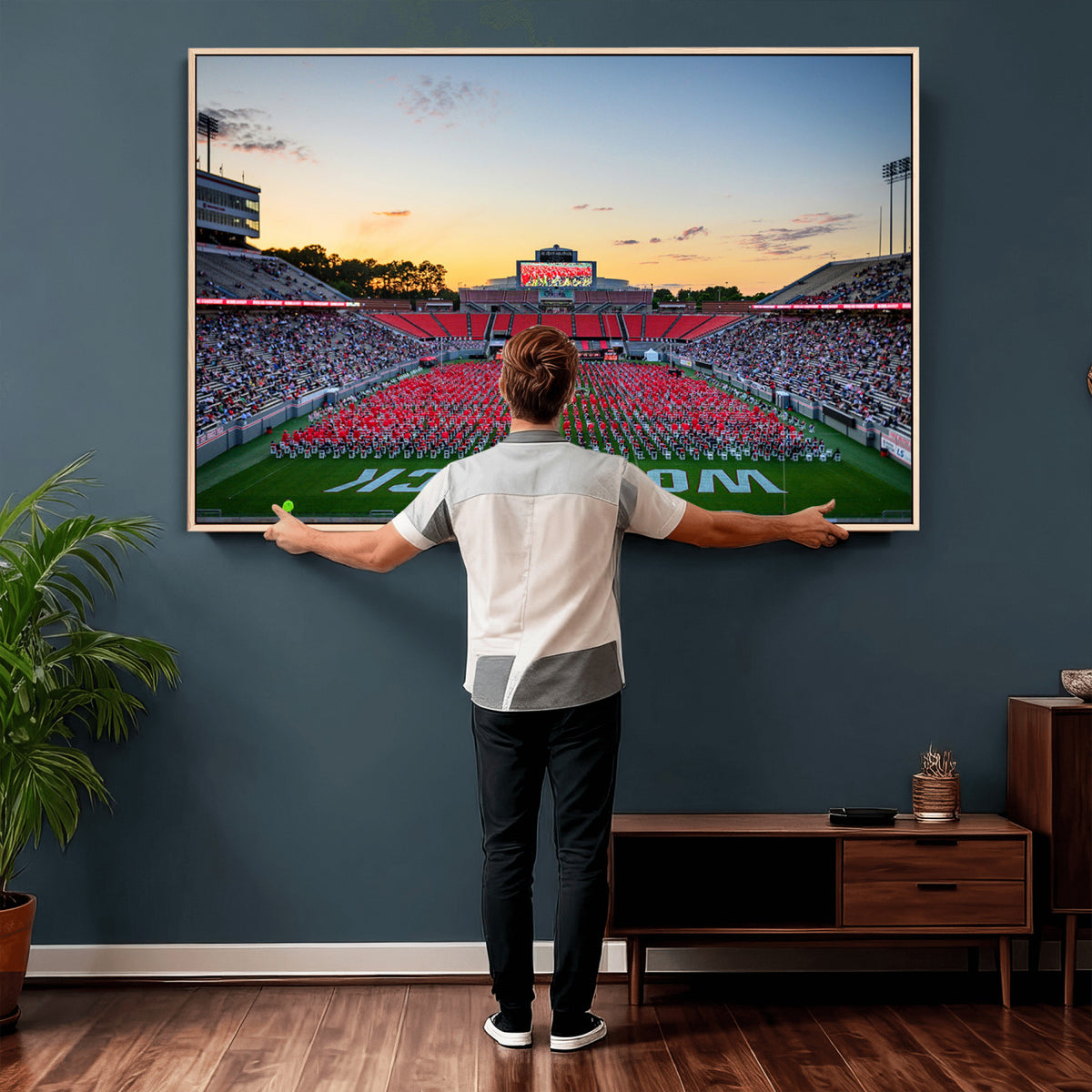 35266-MGV-CV-36X24 - NC State Wolfpack Football Team Print Wall Art - Raleigh Carter-Finley Stadium Wall Art Canvas Print