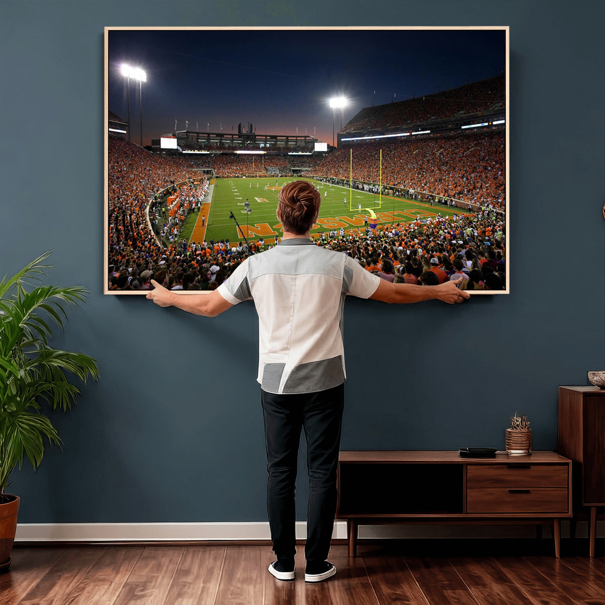 32340-MGV-CV-36X24 - Clemson University Tigers Art Print, Football Team Print