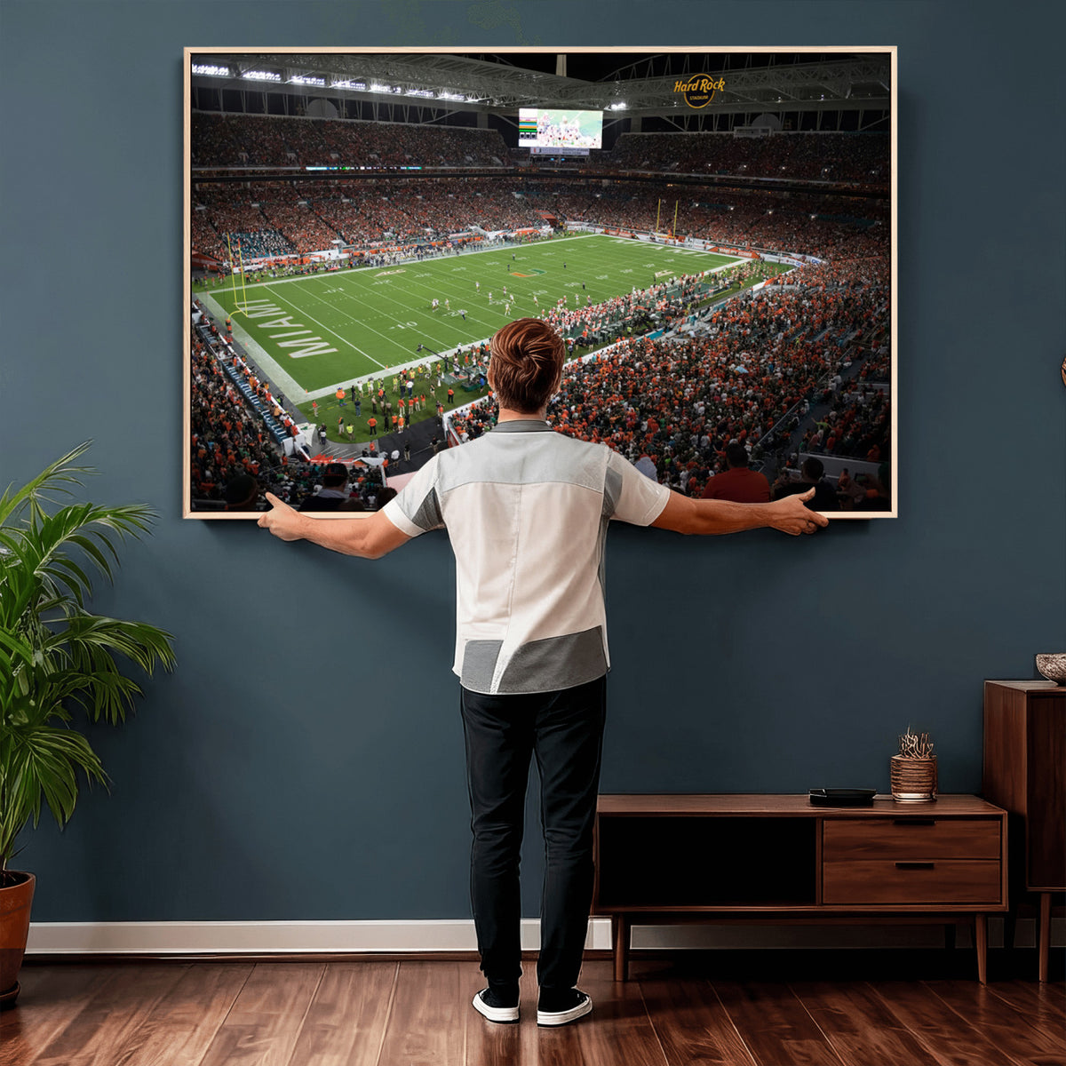 33698-PAN-FL-20X10 - Miami Hurricanes Football Team Print Canvas- Miami Hard Rock Stadium Wall Art Canvas Print