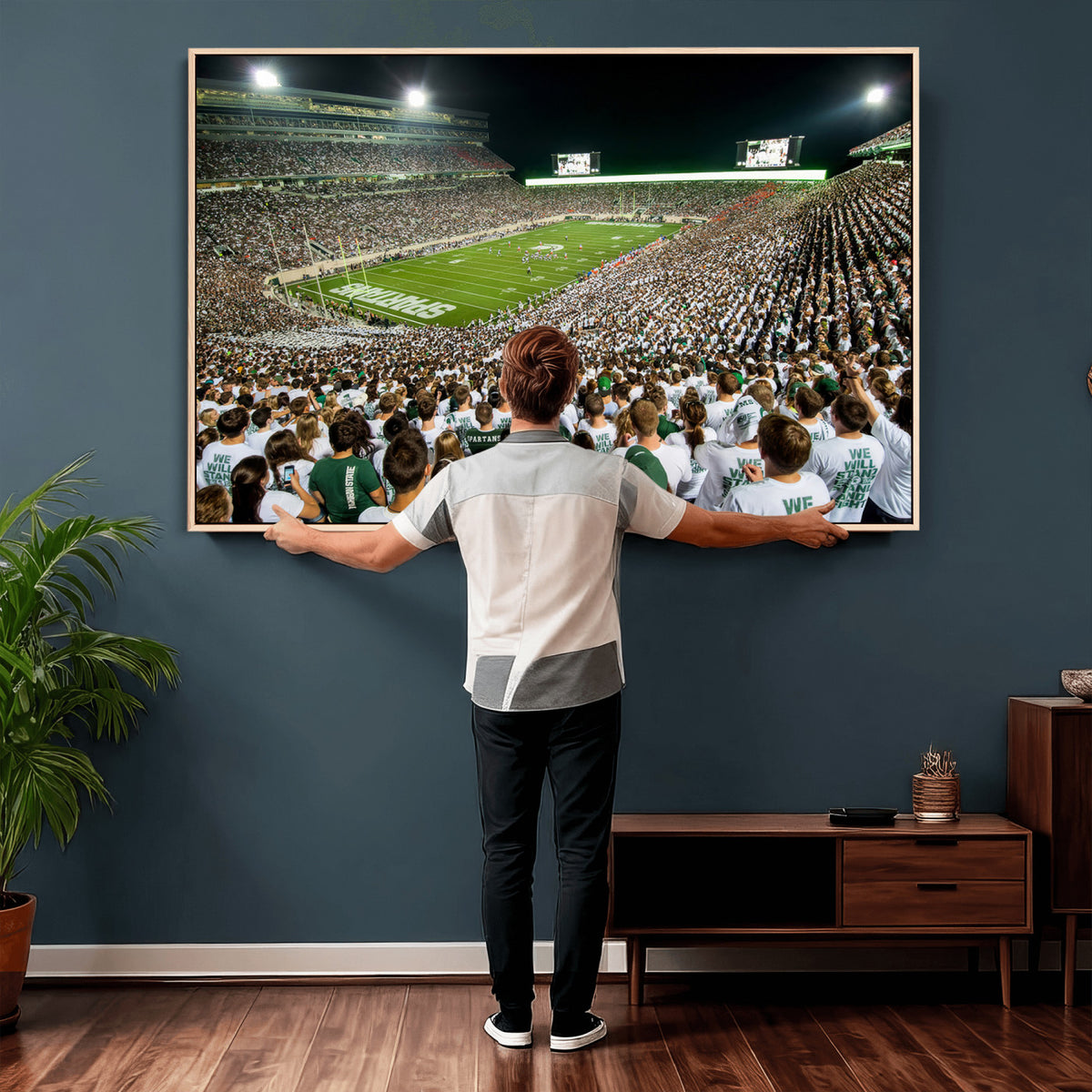 30457-PAN-FL-20X10 - Michigan State Spartans Football Canvas Print - East Lansing Spartan Stadium Wall Art Canvas Print