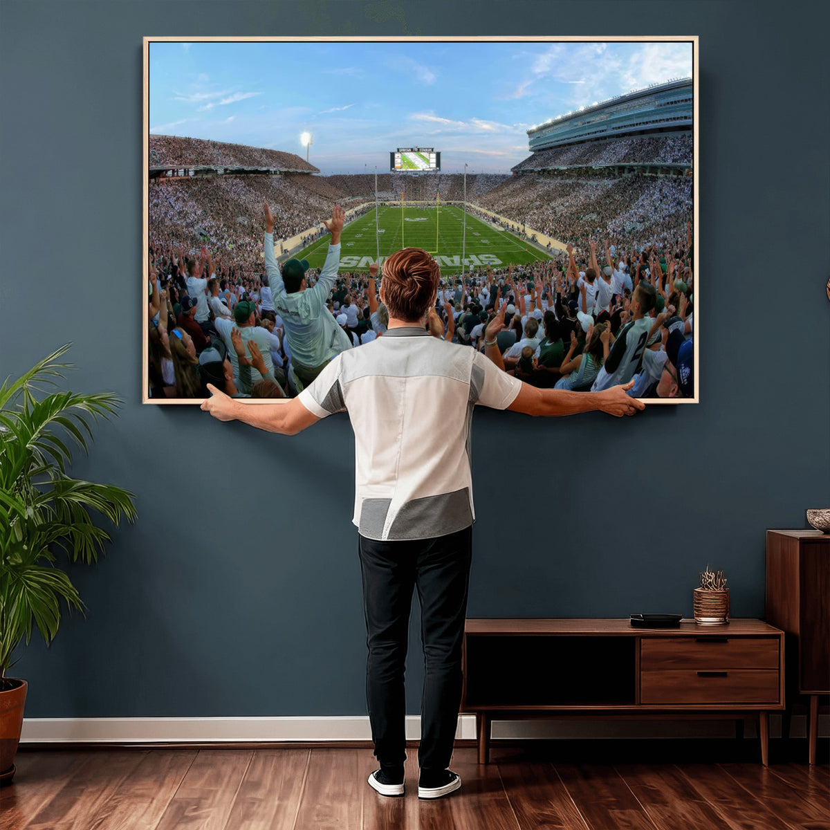 73105-PAN-FL-20X10 - Michigan State Spartans Football Team Art Print - East Lansing Spartan Stadium Wall Art Canvas Print