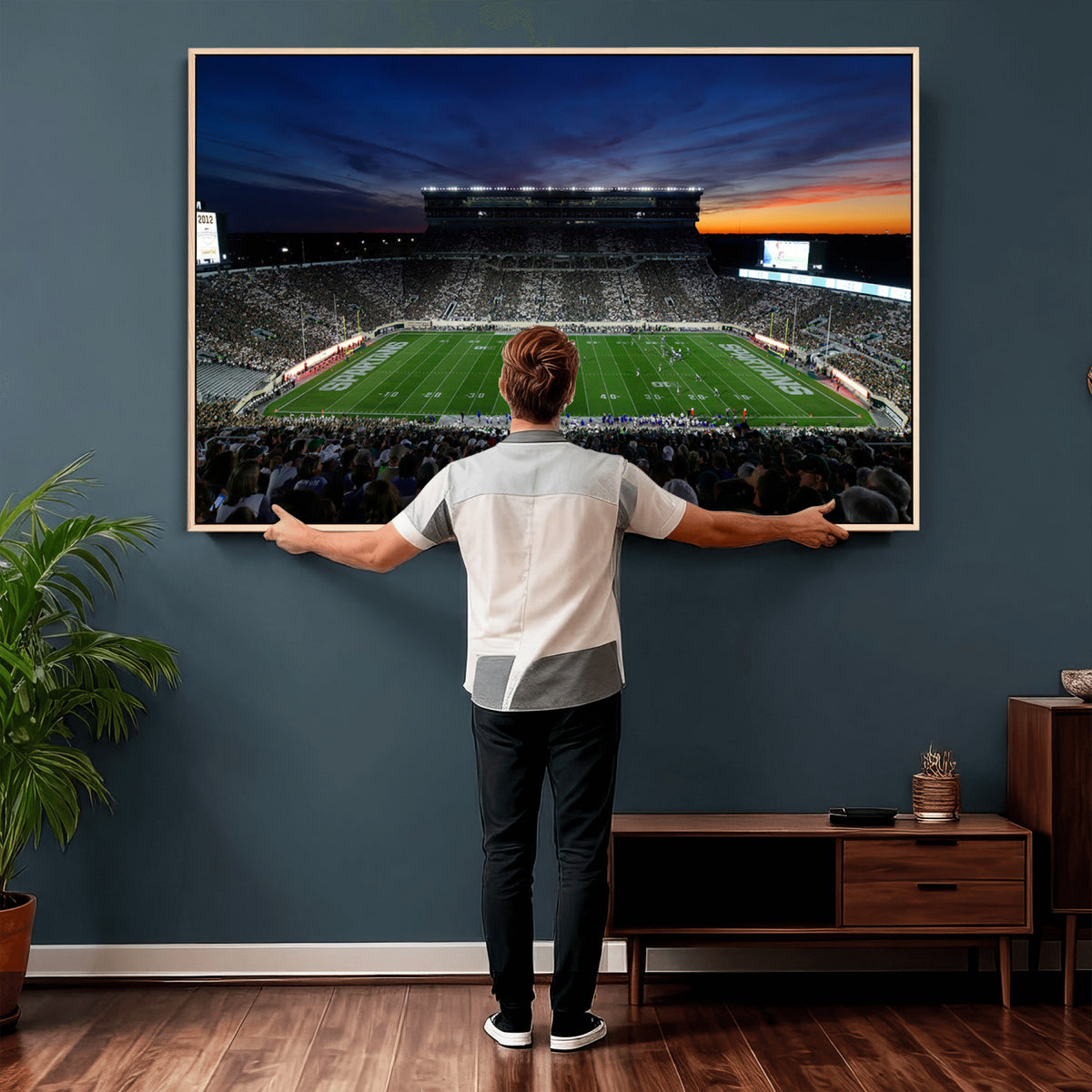 49074-PAN-FL-20X10 - Michigan State Spartans Football Team Print - East Lansing Spartan Stadium Canvas Print