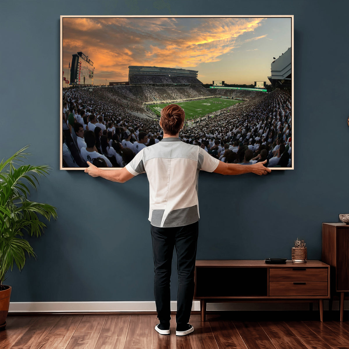 99155-PAN-FL-20X10 - Michigan State Spartans Football Team Print - East Lansing Spartan Stadium Wall Art Canvas Print