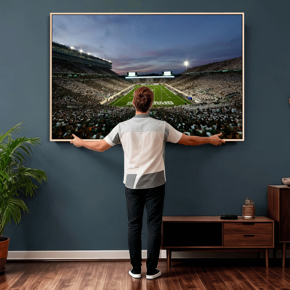 90831-PAN-FL-20X10 - Michigan State Spartans Football Team Print - East Lansing Spartan Stadium Canvas Print