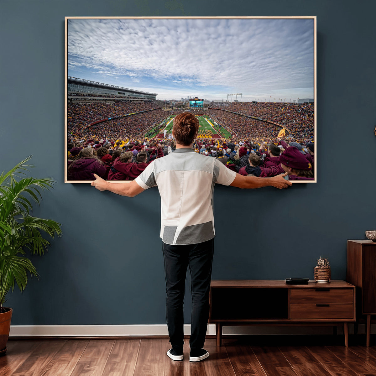 38459-PAN-FL-20X10 - University of Minnesota Golden Gophers Football Team Print - Minneapolis Huntington Bank Stadium Art