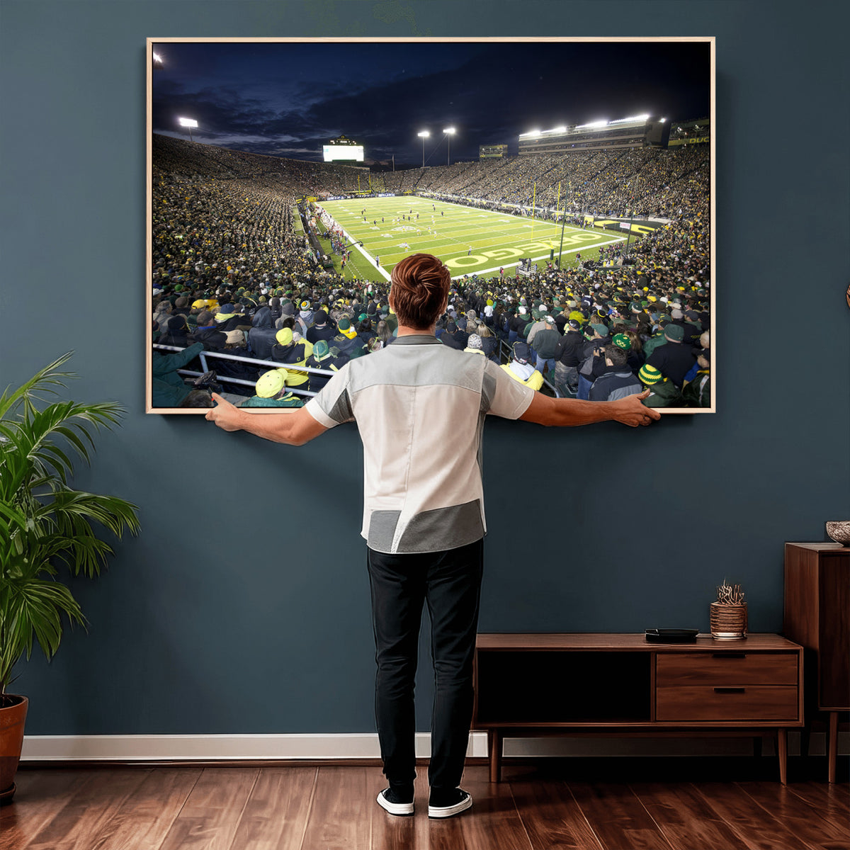 48756-PAN-FL-20X10 - University of Oregon Ducks Football Team Print - Eugene Autzen Stadium Wall Art Canvas Print