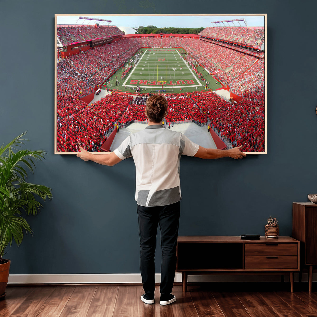 90818-PAN-FL-20X10 - Rutgers Scarlet Knights Football Team Print - Piscataway SHI Stadium Wall Art Canvas Print