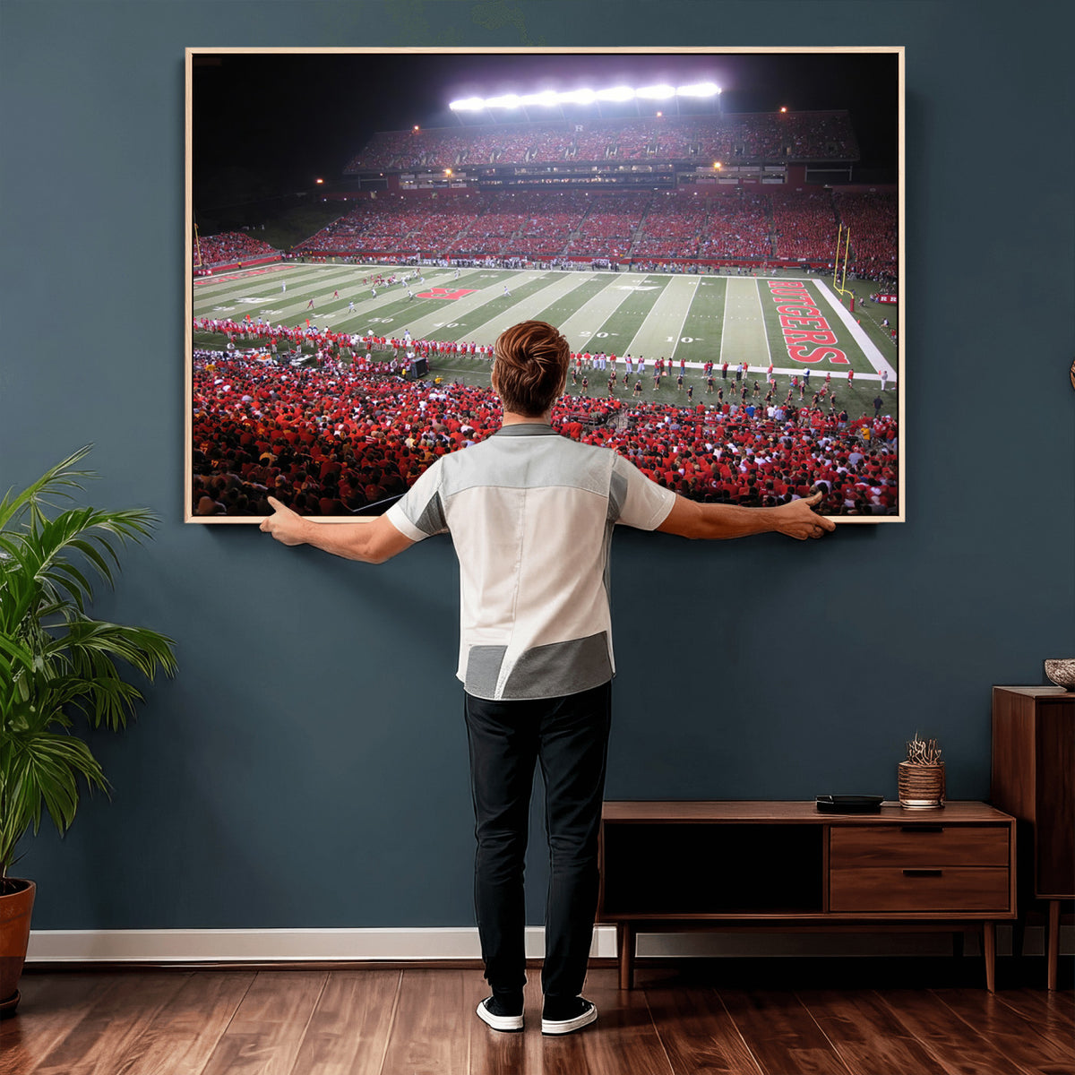 53225-PAN-FL-20X10 - Rutgers University Scarlet Knights Football Team Print - Piscataway SHI Stadium Wall Art Canvas