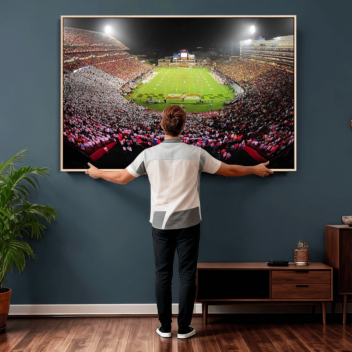 12091-PAN-FL-20X10 - University of Maryland Terrapins Football Team Print - College Park SECU Stadium Wall Art Canvas