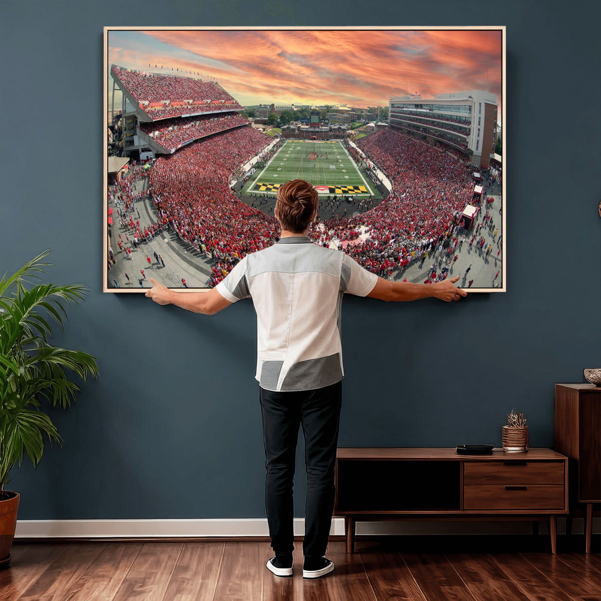 24140-PAN-FL-20X10 - University of Maryland Terrapins Football Team Print - College Park SECU Stadium Wall Art Canvas