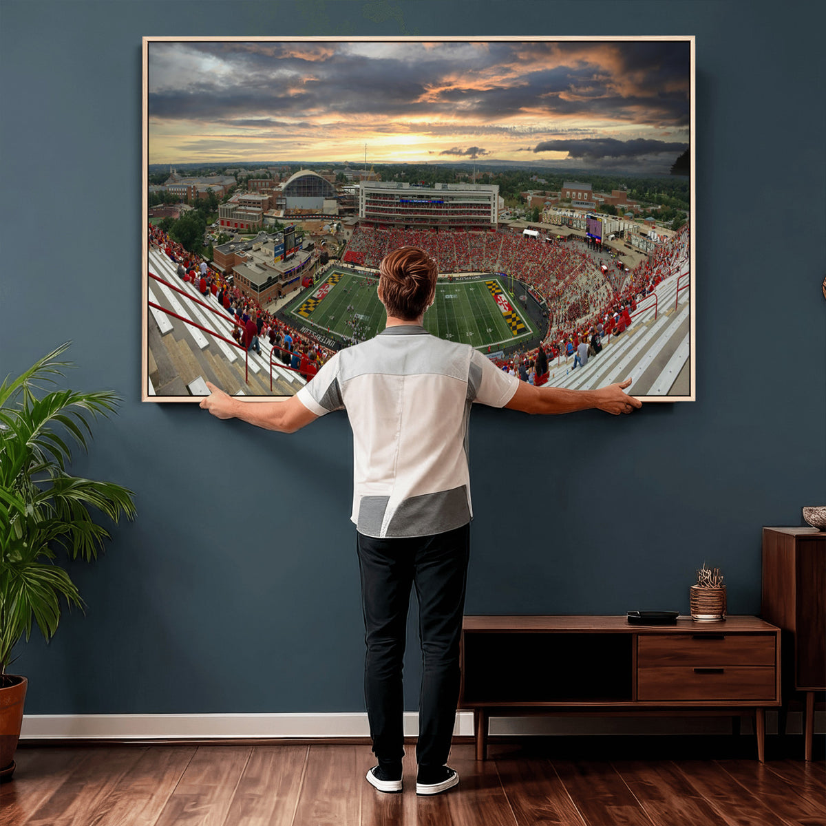 29993-PAN-FL-20X10 - University of Maryland Terrapins Football Team Print - College Park SECU Stadium Wall Art Canvas