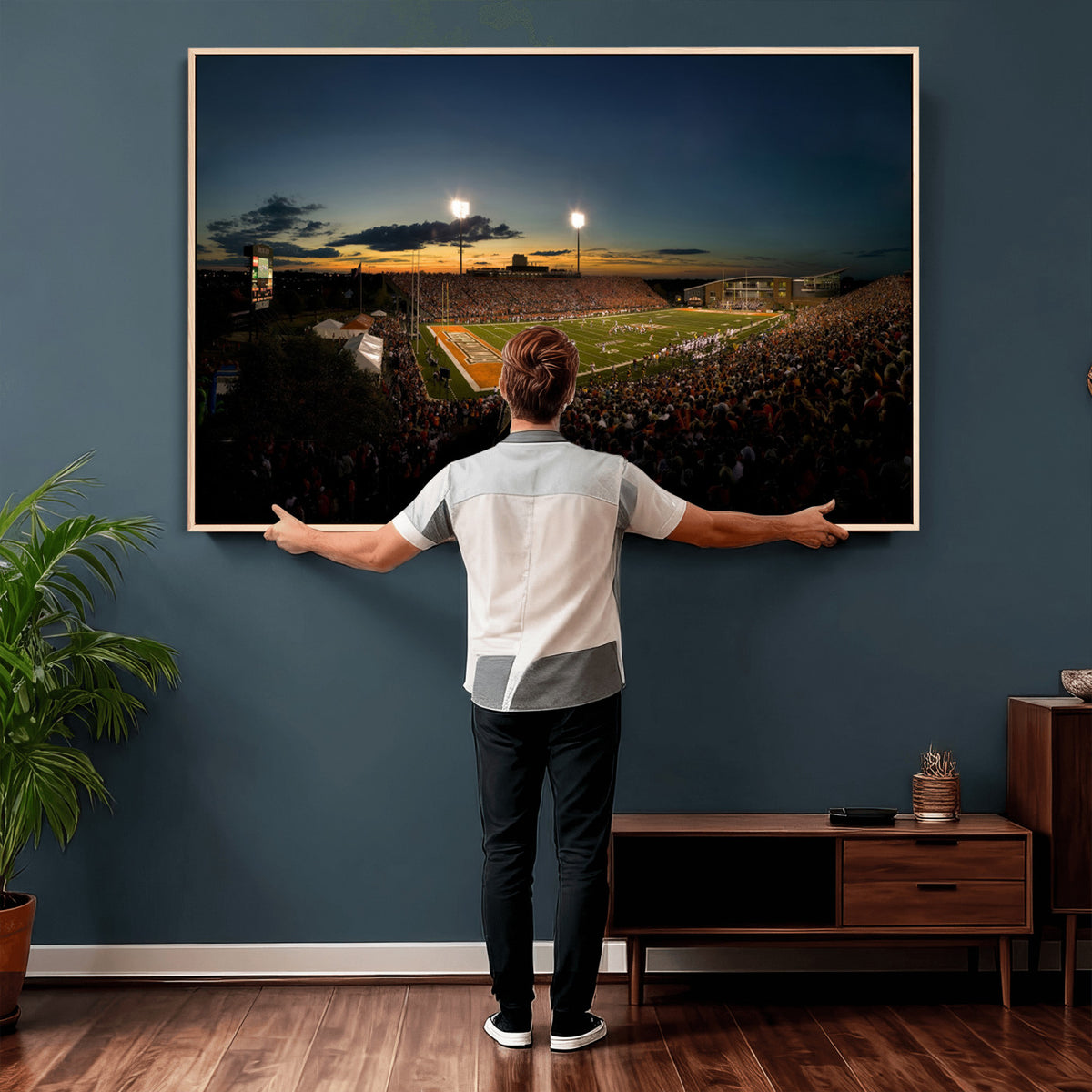 15980-PAN-FL-20X10 - Ball State Cardinals Football Team Print - Muncie Scheumann Stadium Wall Art Canvas Print