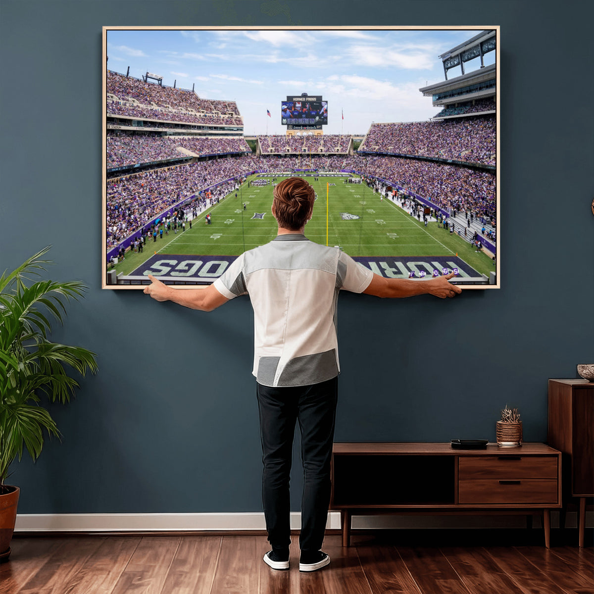 27650-PAN-FL-20X10 - TCU Horned Frogs Football Team Print - Fort Worth Amon G. Carter Stadium Wall Art Canvas Print