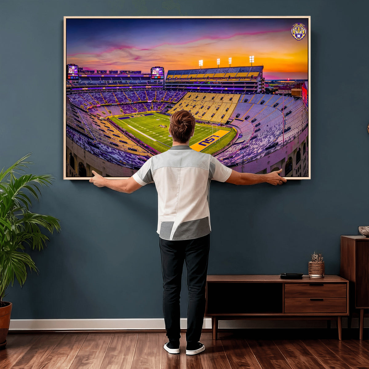 93538-MGV-CV-36X24 - The Louisiana State University Tigers Football Team Print, Framed and Ready to Hang Stadium Print