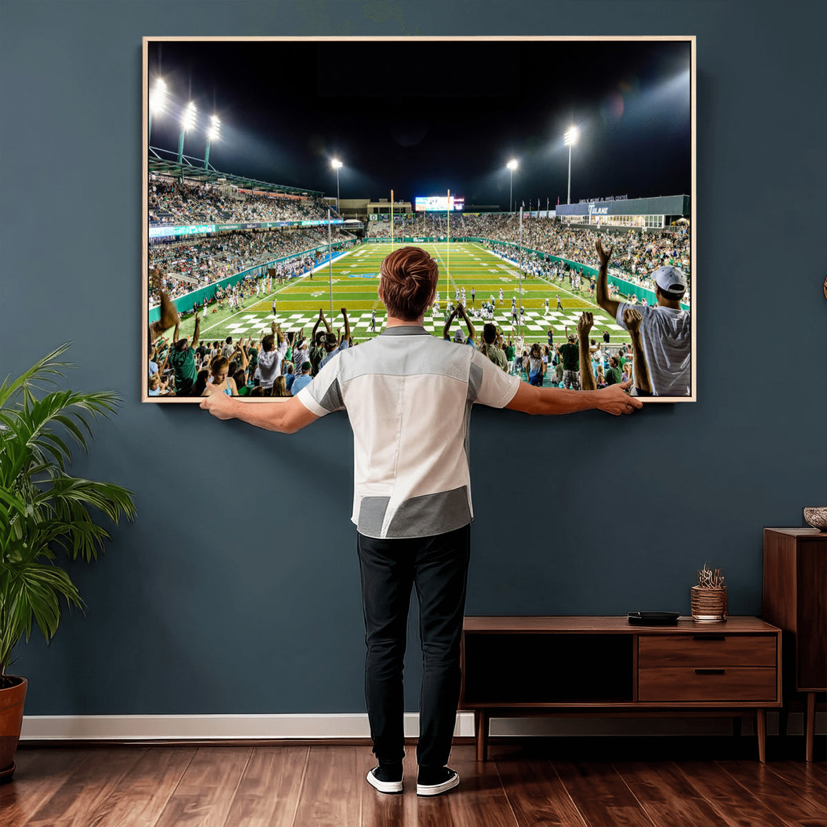 56448-MGV-CV-36X24 - The Tulane University Green Wave Football Team Print, New Orleans Yulman Stadium