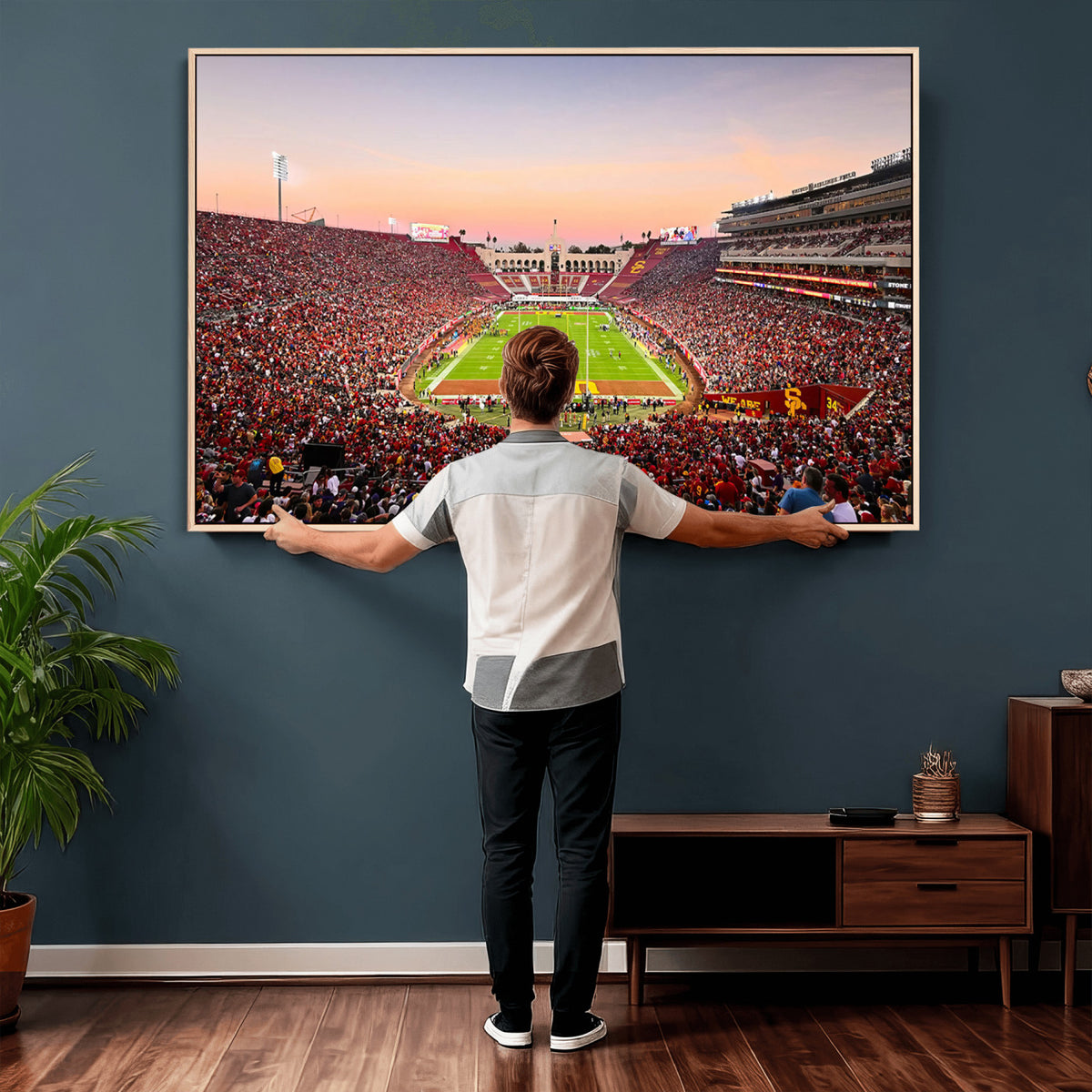 39904-MGV-CV-36X24 - The University of Southern California USC Trojans Football Team Print, Home Bar Wall Decor