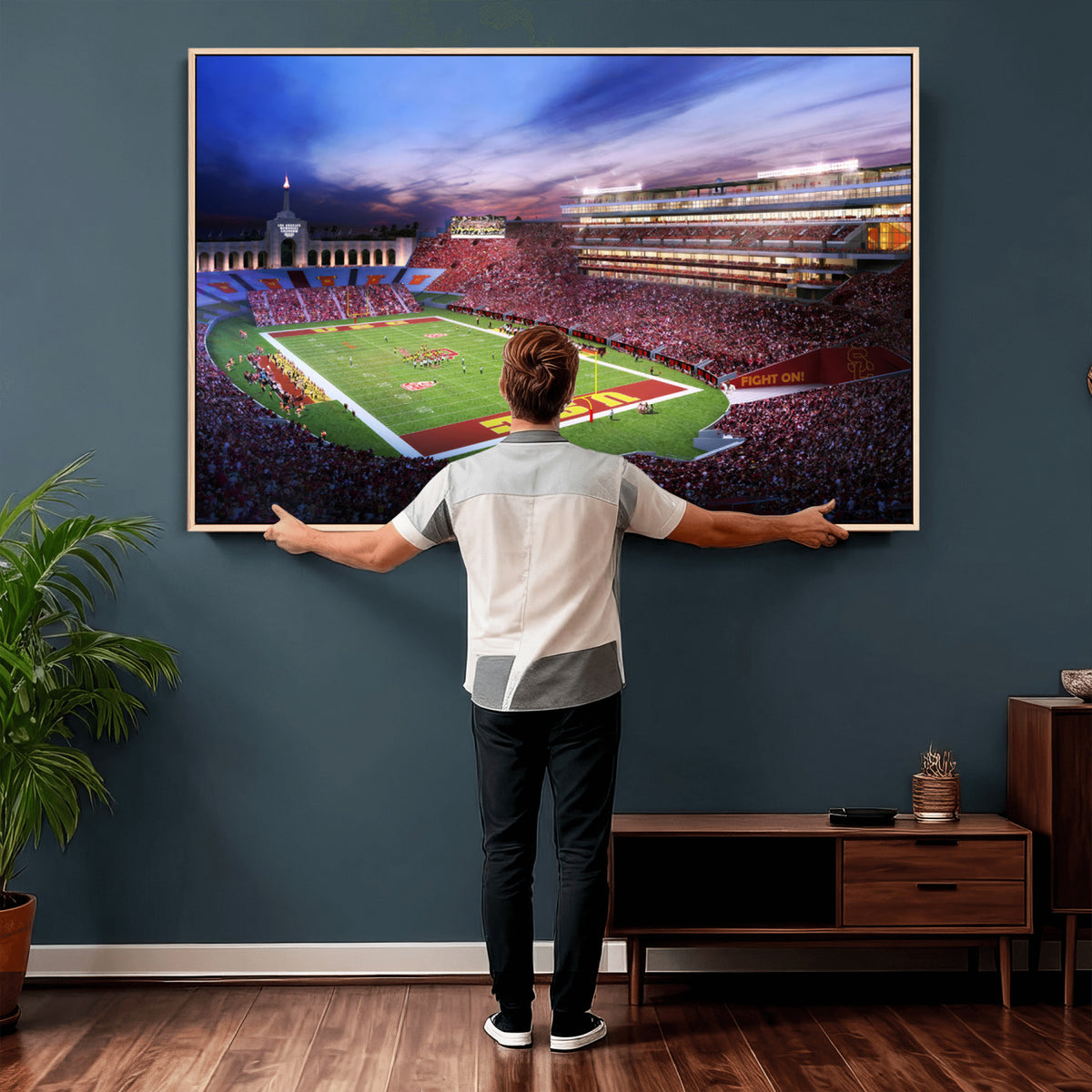 71879-MGV-CV-36X24 - The University of Southern California USC Trojans Football Team Print, Framed and Ready to Hang