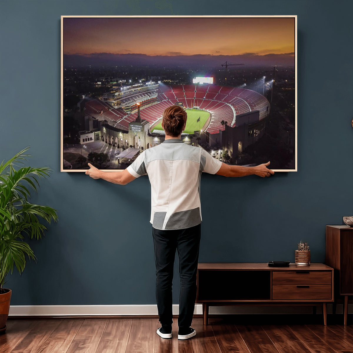 50666-MGV-CV-36X24 - The University of Southern California USC Trojans Football Team Print, Los Angeles Memorial Coliseum