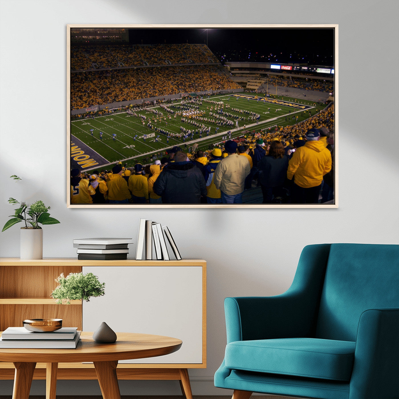 MGV-FC-36X24 - West Virginia Uni Mountaineers Football Team Print - Milan Puskar Stadium Canvas Print Wall Art,