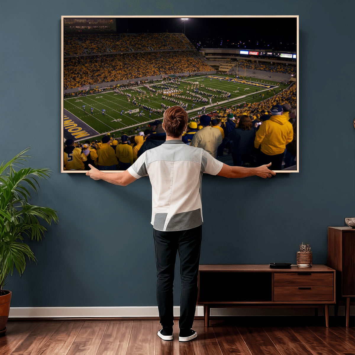 58154-MGV-CV-36X24 - West Virginia University Mountaineers Football Team Print, Milan Puskar Stadium, Morgantown