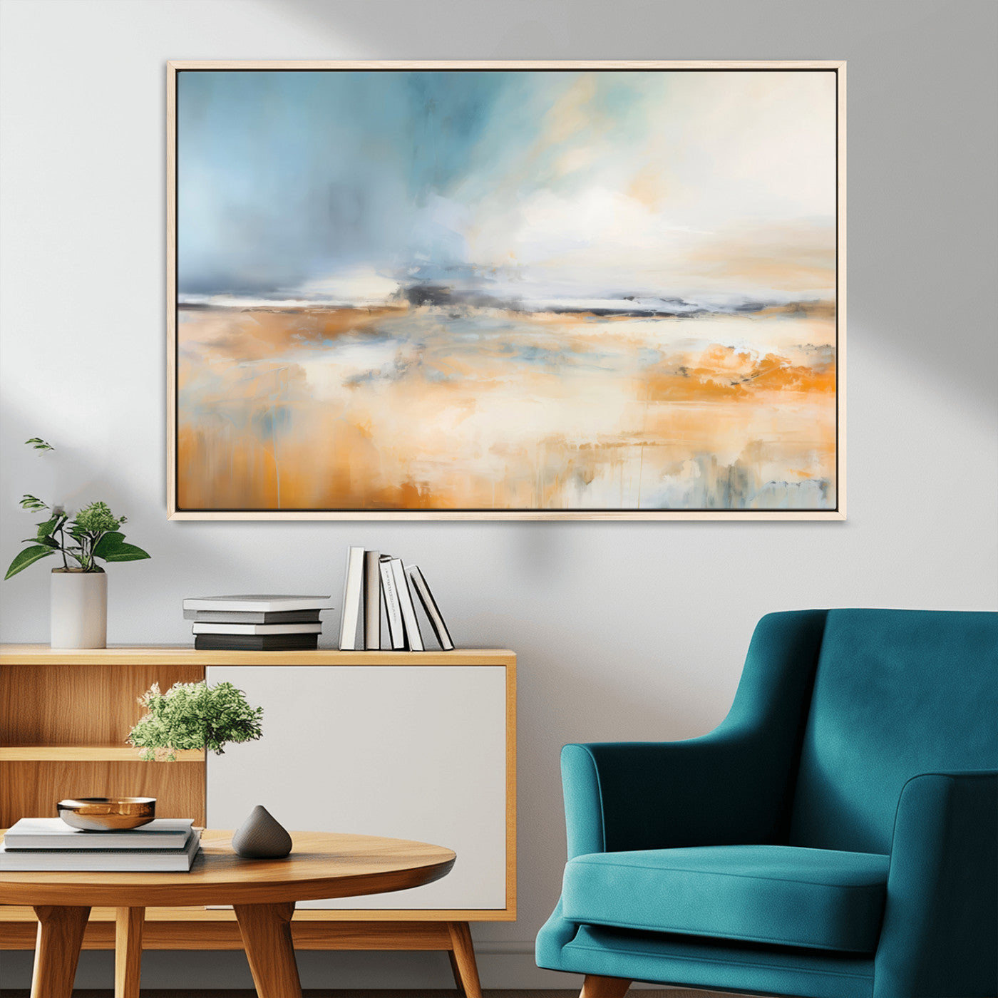 -Abstract Landscape Wall Art Canvas Print - Warm Tones of Orange and Blue, Modern Framed Art for Home