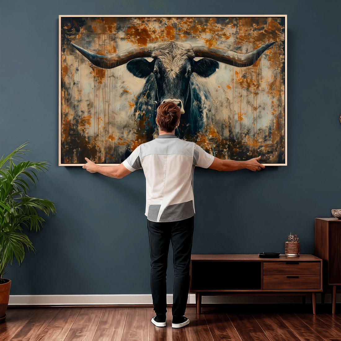 Longhorn Wall Art, Rustic Western Bull Canvas Print, Modern Farmhouse Animal Decor