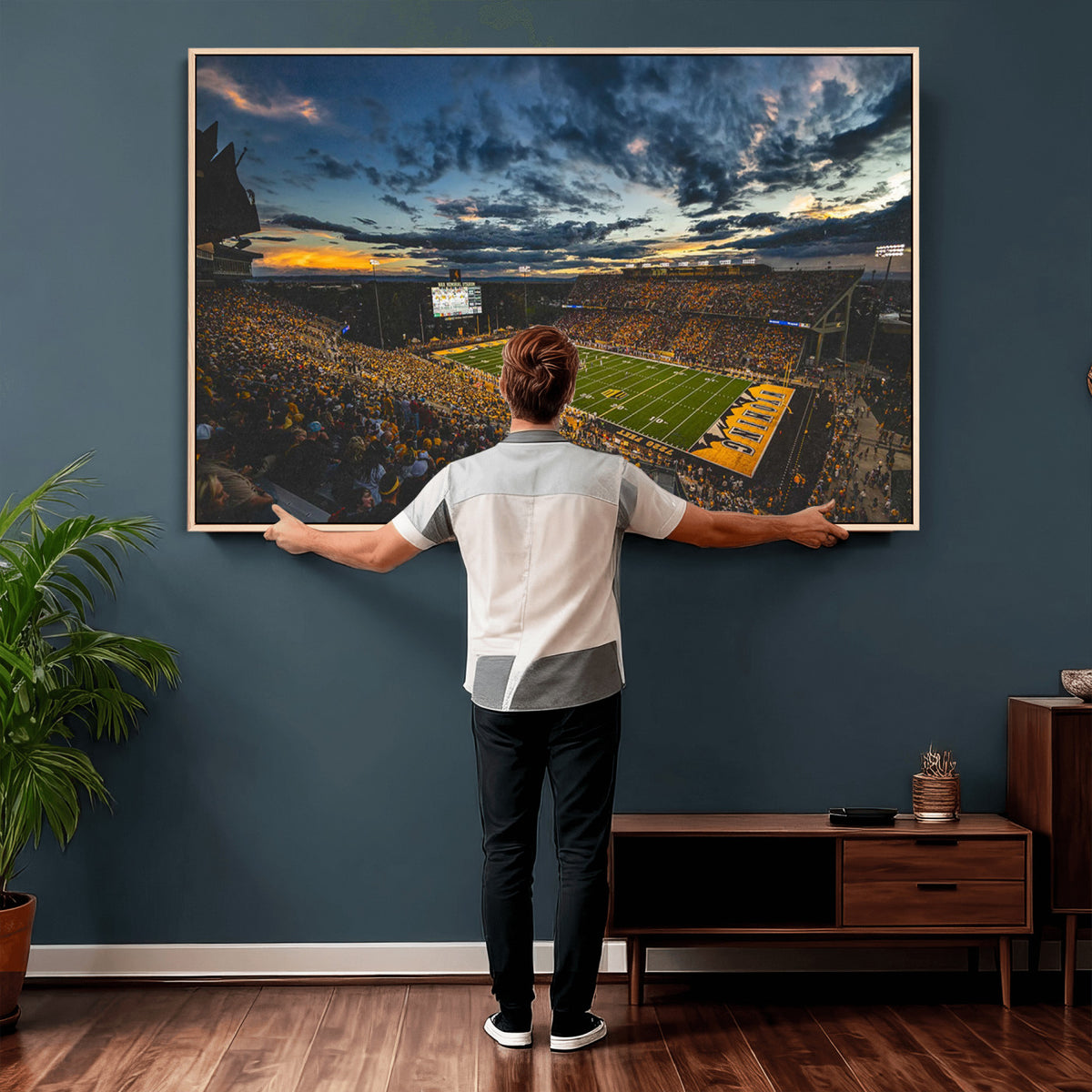 61020-MGV-CV-36X24 - University of Wyoming Cowboys Football Team Print, Laramie, Framed and Ready to Hang