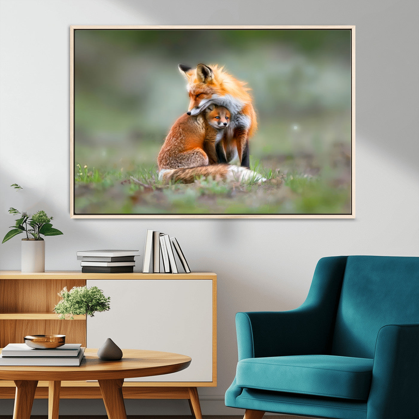 MGV-FC-36X24 - Heartwarming Fox and Baby Cub Wall Art | Ready to Hang Canvas Print of Foxes in Nature | Perfect for