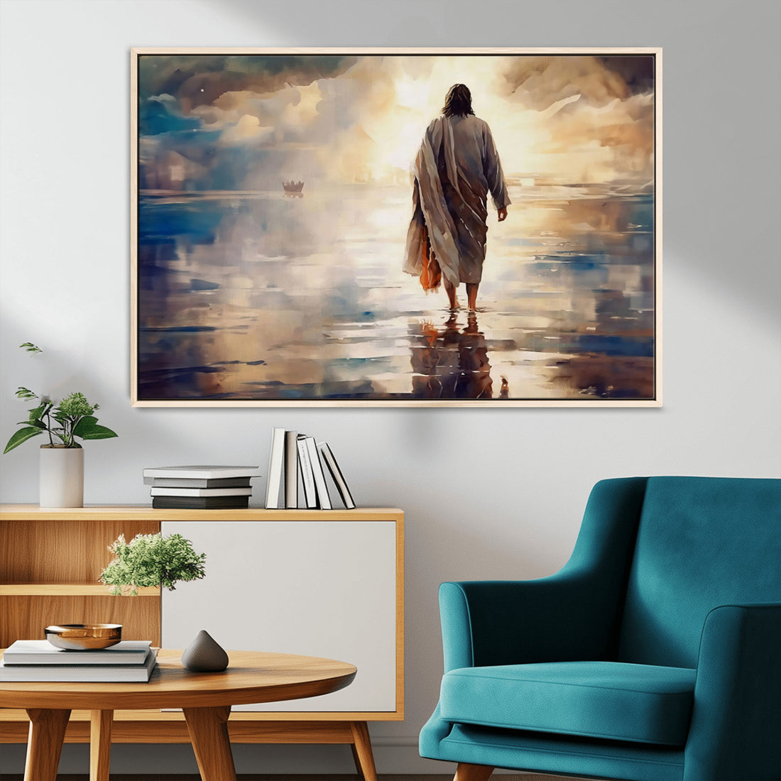 Jesus Walking on Water Wall Art | Ready to Hang Spiritual Triptych Canvas Print