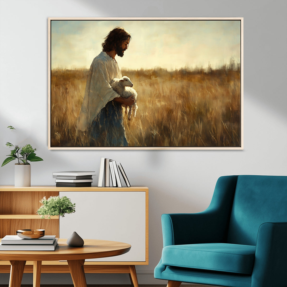 Jesus the Good Shepherd Wall Art Canvas Print, Inspirational Christian Religious Print for Prayer Room