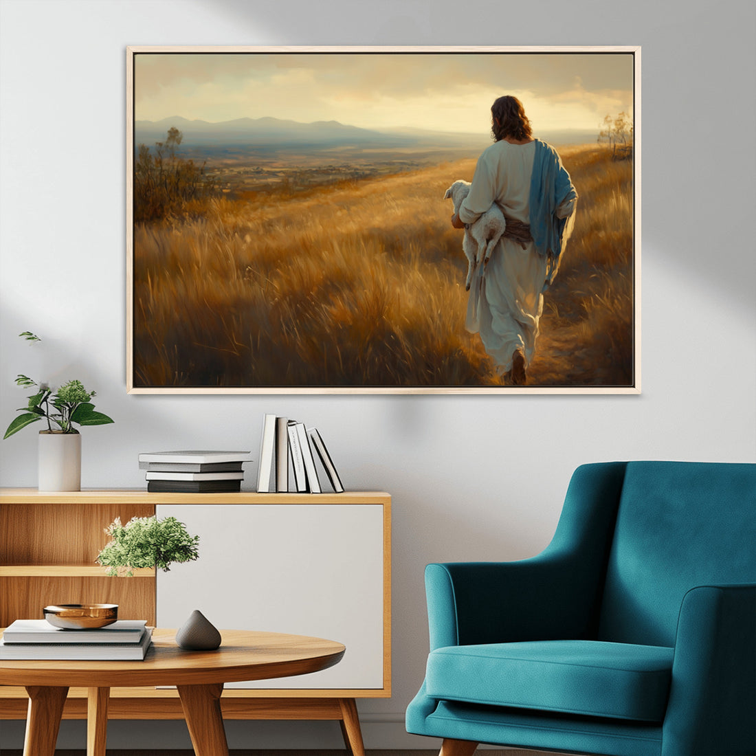 Jesus the Good Shepherd Wall Art Canvas Print, Inspirational Christian Religious Art for Home