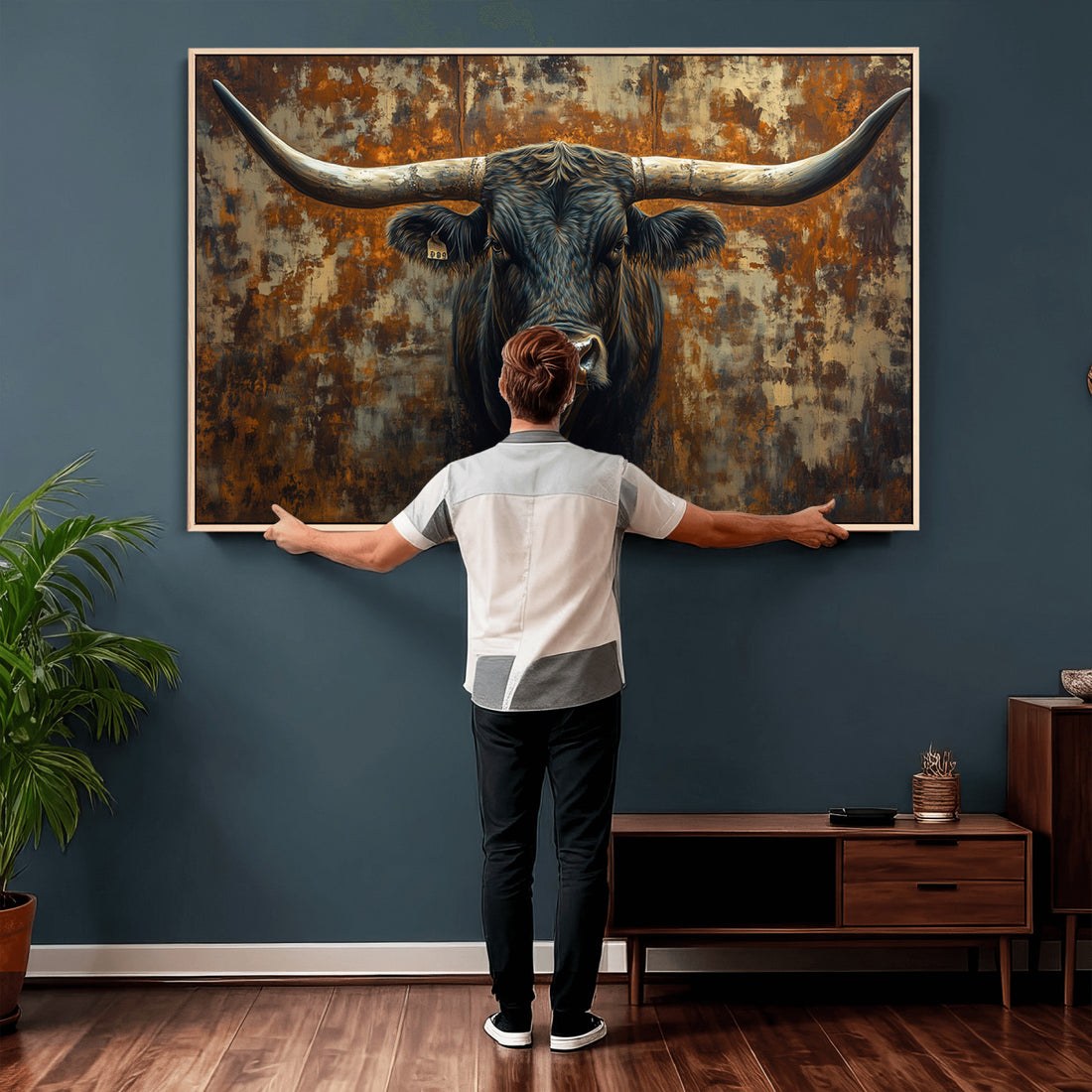 Longhorn Texas Cow Bull Wall Art | Rustic Farmhouse Canvas Print
