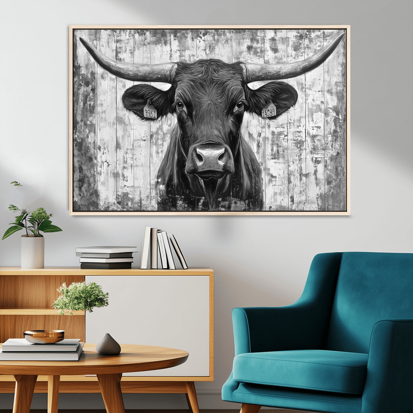 MGV-FC-36X24 - Abstract Longhorn Bull Wall Art Canvas Print - Rustic Texas Western Cow Artwork