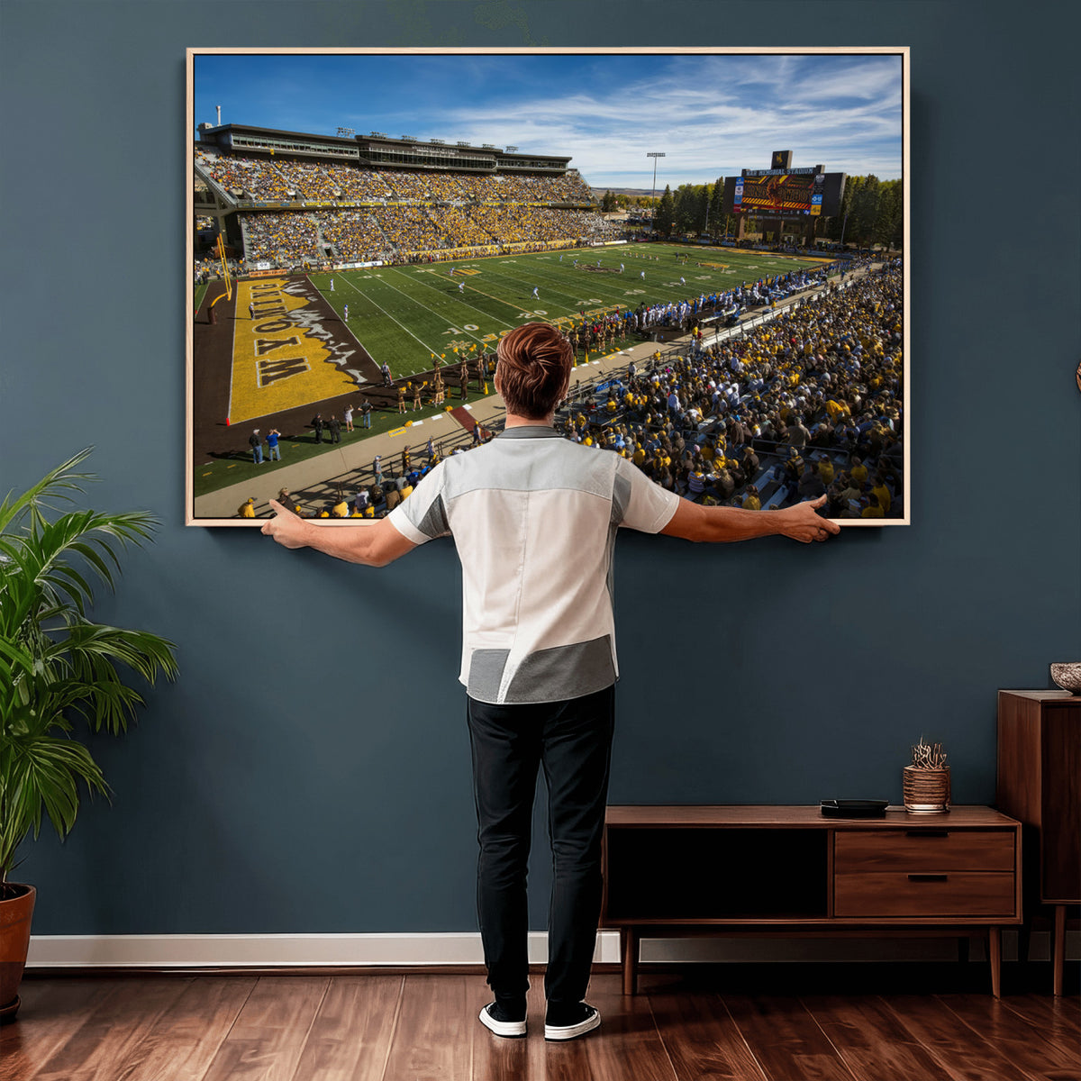 89846-MGV-CV-36X24 - University of Wyoming Cowboys Football Team Print, Laramie, Man Cave Wall Decor