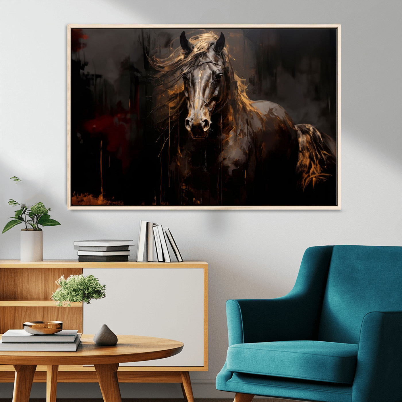 MGV-FC-36X24 - Abstract Black Horse Canvas Print for Farmhouse Wall Art | Abstract Equine Wall Art | Western Decor
