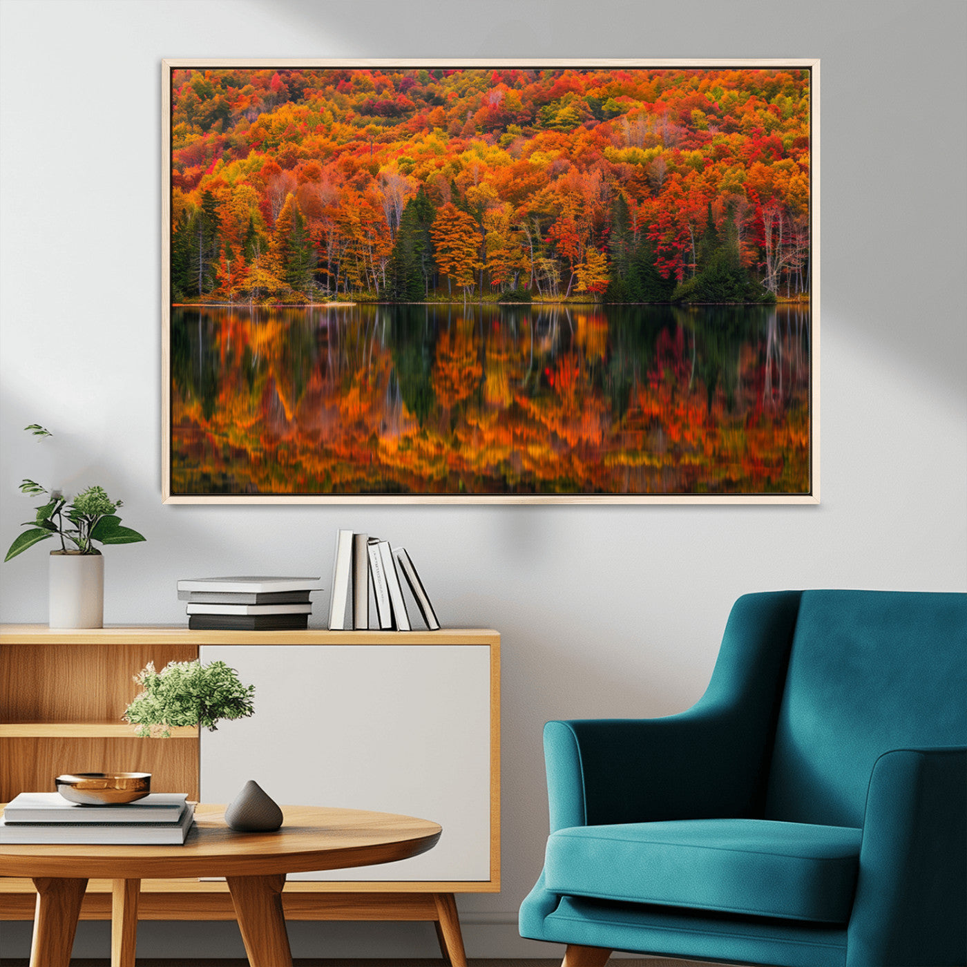 MGV-FC-36X24 - Fall Foliage Wall Art - Autumn Reflection Canvas Print, Stunning Fall Foliage Wall Art, Serene Lake
