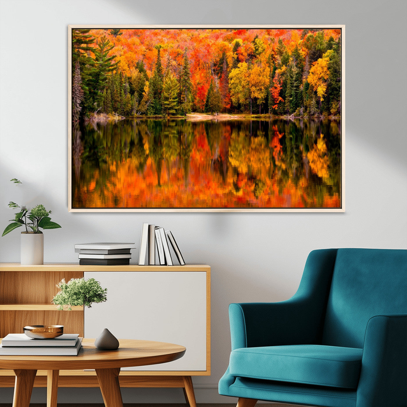 MGV-FC-36X24 - Forest Reflection Art | Autumn Forest Reflection Wall Art | Triptych Canvas Print | Vibrant Fall