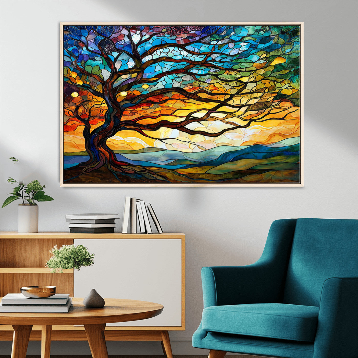 MGV-FC-36X24 - Mosaic Tree Wall Art | Ready to Hang Stained Glass Style Canvas Print | Farmhouse Wall Decor, Cabin