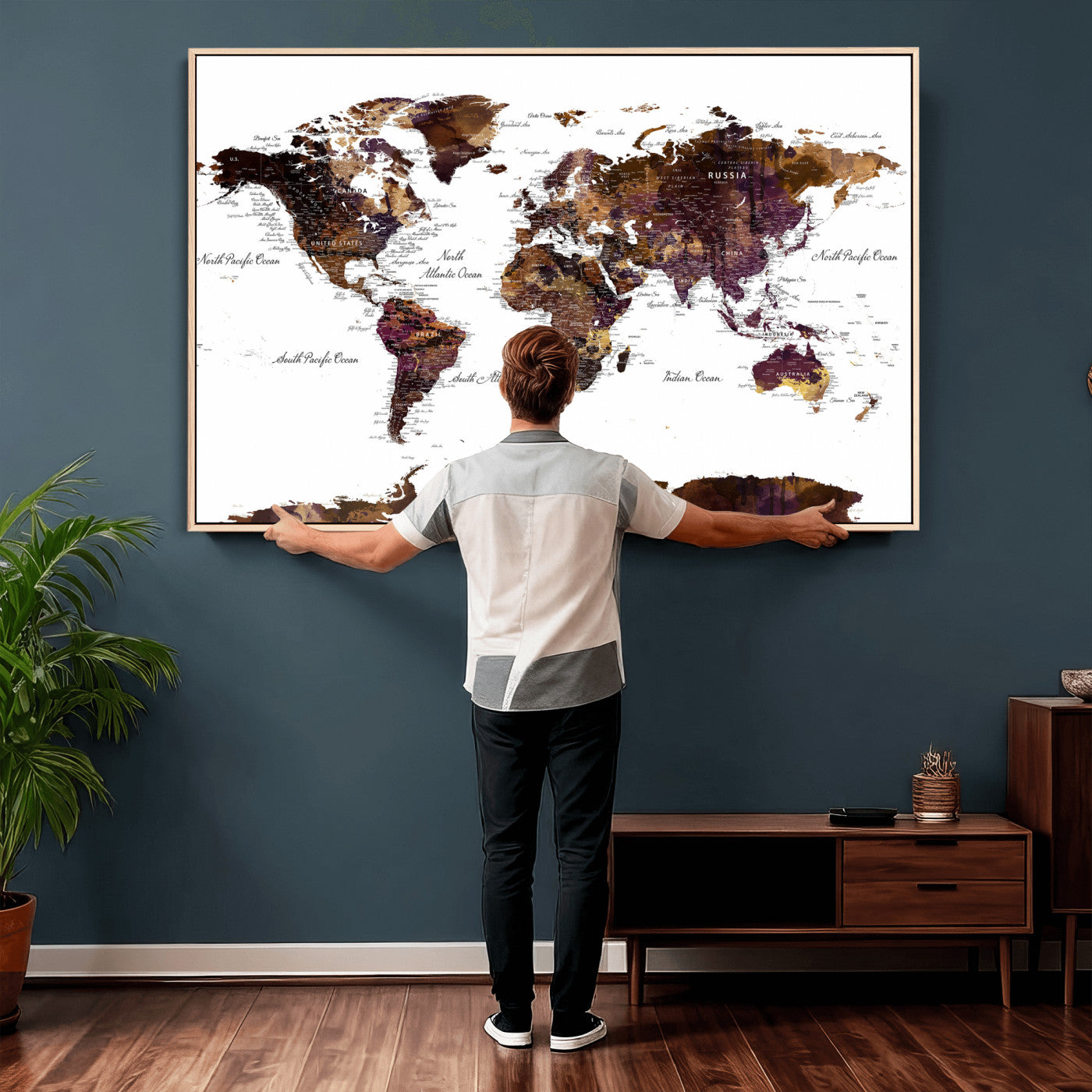 50611-MGV-CV-36X24 - Push Pin World Map Canvas Print – Framed Wall Art for Couples to Track Their Travels – Anniversary