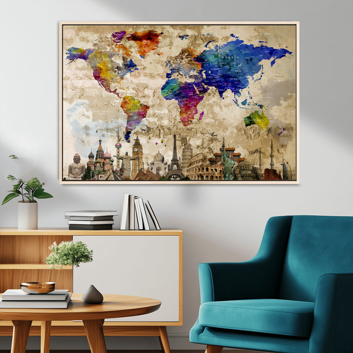 MGV-FC-36X24 - Push Pin World Map Canvas Print – Framed Wall Art for Couples to Track Their Travels – Anniversary
