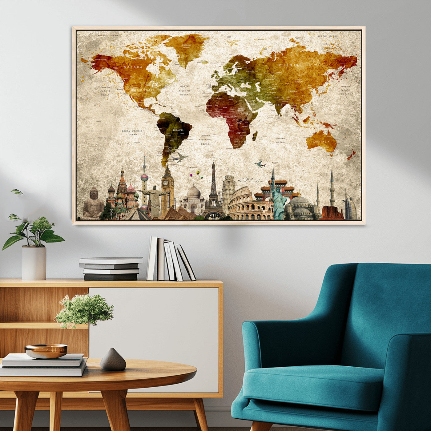 MGV-FC-36X24 - Push Pin World Map Canvas Print – Framed Wall Art for Couples to Track Their Travels – Anniversary