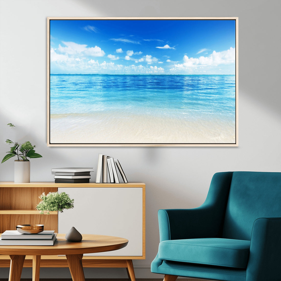 Beach Scene Canvas Wall Art Print | Tranquil Ocean Horizon and White Sand Beach