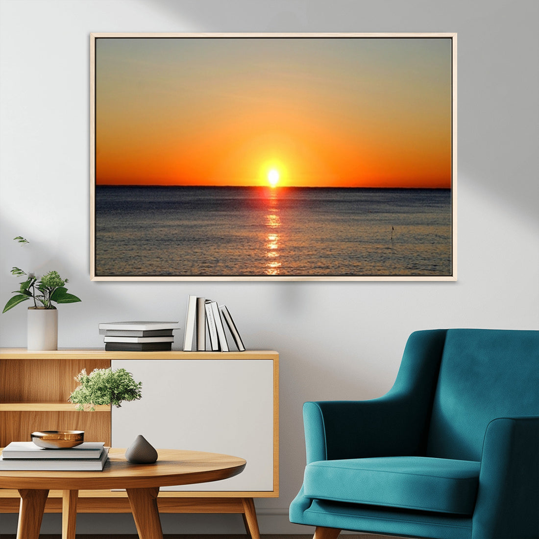 Golden Horizon Sunset Over Ocean Wall Art Canvas Print | Tropical Beach Canvas