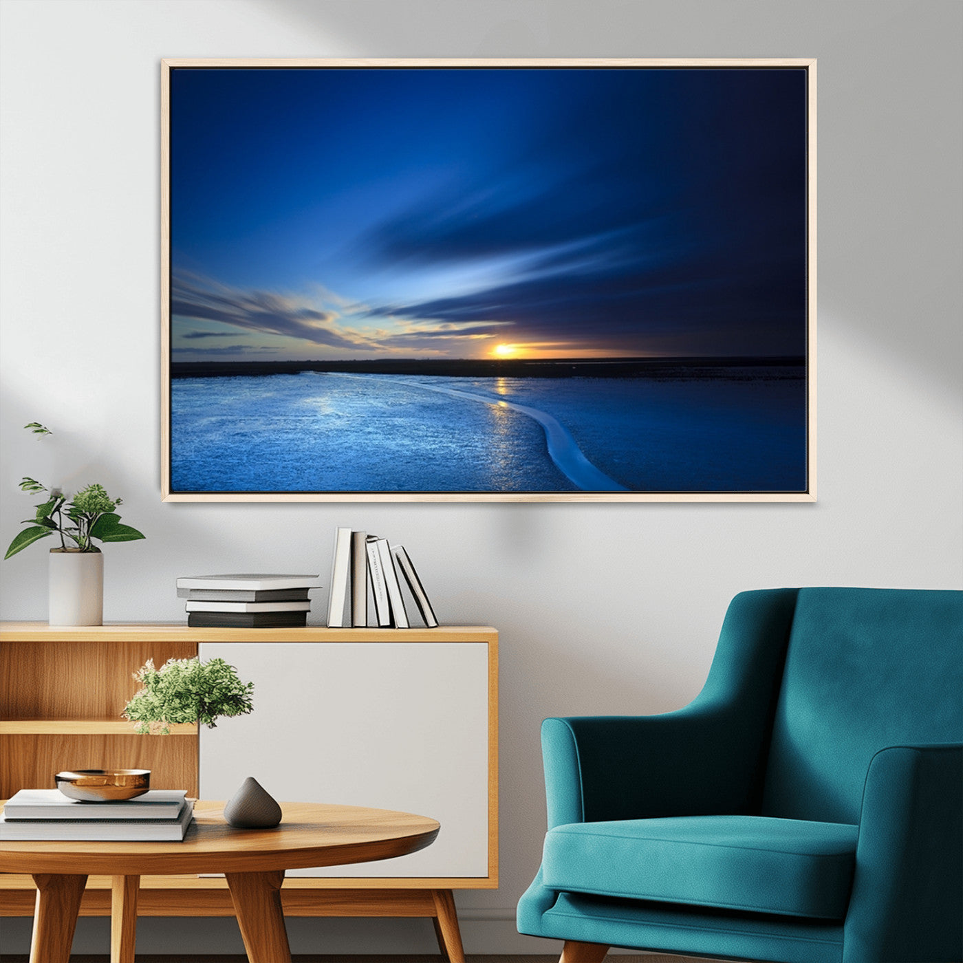 MGV-FC-36X24 - Blue Sunset Ocean Canvas Wall Art Print – Serene Coastal Horizon Wall Decor for Home or Office –